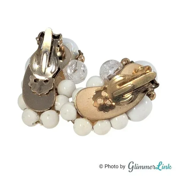 Vintage Multi Beaded Ear Climber Cluster Gold Tone Mid-Century Clip On Earrings - Picture 7 of 11